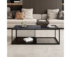 Stijlvolle salontafel - Smeedijzeren design met glas - Grote opbergruimte - Perfect voor de woonkamer (110x48x35 cm)