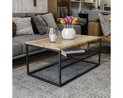 Stijlvolle Salontafel - Zwart & Eiken Design - 95x43x55cm - Duurzaam Melamine Materiaal
