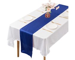 Stijlvolle tafellopers in blauw, set van 5, satijnen tafelaccessoires voor bescherming en decoratie van lange en ronde tafels