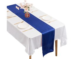 Stijlvolle tafellopers in blauw, set van 5, satijnen tafelaccessoires voor bescherming en decoratie van lange en ronde tafels