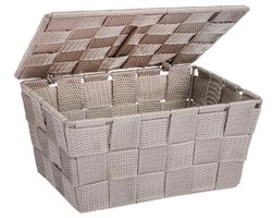 Stijlvolle Taupe Opbergmand voor Badkamer met Deksel - 19 x 14 x 10 cm