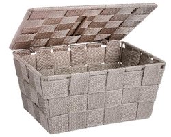 Stijlvolle Taupe Opbergmand voor Badkamer met Deksel - 19 x 14 x 10 cm