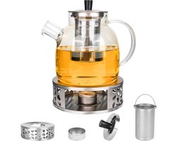 Stijlvolle theepot met zeef en stoof, borosilicaatglas, ideaal voor losse thee en diverse theesoorten