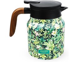 Stijlvolle Thermoskan met Vintage Bloemenpatroon, 1000ml Geïsoleerde Theepot met Theefilter, RVS Koffiekan voor Thuisgebruik