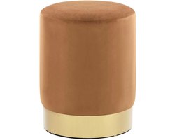 Stijlvolle Velvet Hocker 28 x 36 cm in Bruin en Goud - Luxe Voetsteun en Bijzettafel