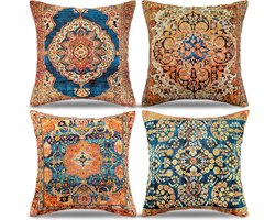 Stijlvolle Vierkante Kussenhoezen met Tribaal Abstract Vintage Blauw Design - Set van 4 voor Decoratie