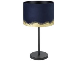 Stijlvolle Vintage Tafellamp van Metaal met Fluwelen Lampenkap in Donkerblauw en Goud