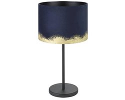 Stijlvolle Vintage Tafellamp van Metaal met Fluwelen Lampenkap in Donkerblauw en Goud