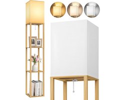 Stijlvolle vloerlamp van hout met 3 planken, 158 cm hoog, perfect voor elke kamer