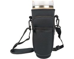 Stijlvolle waterfleshoes - Draagbare waterflestas - Met schouderband en mobiele telefoonvak - Geschikt voor waterflessen van 40 oz - Geschikt voor wandelen en hiken -Zwart