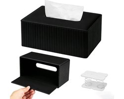Stijlvolle Zakdoekdoos met Magnetische Onderkant van PU Leer, 25 x 14 x 11 cm, Perfect voor Badkamer, Slaapkamer en Kantoor, Zwart Gestreept