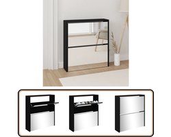 Stijlvolle zwarte schoenenkast met spiegel Schoenenkast - Schoenen Organisatie - Houten Schoenenkast - Zwarte Schoenenkast - Entryway Furniture