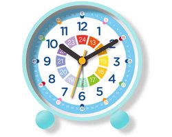 Stille kinderwekker, zonder tikken, leerklok met nachtlampje, digitaal en analoog, voor kinderen (blauw)