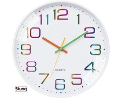 Stille wandklok met grote cijfers, 30 cm diameter, grijze wijzerplaat