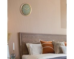 Stille Wandklok met Houten Cijfers en Linnen Wijzerplaat - Rustige Quartz Klok voor Thuis en Kantoor