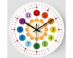 Stille wandklok voor kinderen 30 cm - Educatieve leerklok voor kinderen - Kleurrijke analoge oefenklok - Geen tikgeluid - Werkt op batterijen - Decoratieve klok voor kinderkamer, klaslokaal en school