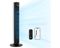 Stille Wifi Zuilventilator voor Grote Ruimtes – 25 dB, 108 cm, Bedienbaar via App, 12 Windsnelheden, Draaibaar en Verstelbaar