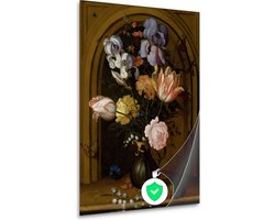 Stilleven in een glazen vaas - Balthasar van der Ast muurdecoratie - Bloemen posters - Posters Natuur - Wanddecoratie klassiek - Poster woonkamer - Muur kunst poster 80x120 cm
