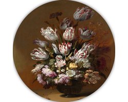 Stilleven met bloemen - Hans Bollongier wandschaal - Bloemen muurdecoratie rond - Schilderij Oude meesters - Wanddecoratie landelijk - Wandpaneel - Kunstwerk muurcirkel aluminium 70x70 cm