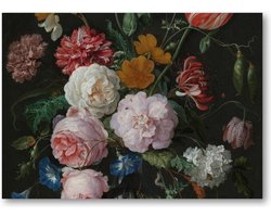 Stilleven met bloemen in een glazen vaas - 70x50 Canvas Liggend - Jan Davidsz - Meesterwerken - Bloemen