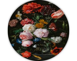 Stilleven met bloemen in een glazen vaas - Jan Davidsz. de Heem rond schilderij - Bloemen wandschaal - Schilderij Natuur - Wanddecoratie modern - Wandbord - Kantoor decoratie muurcirkel forex 50x50 cm