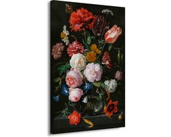 Stilleven met bloemen in een glazen vaas - Jan Davidsz. de Heem wanddecoratie - Bloemen portret - Canvas schilderij Natuur - Wanddecoratie modern - Canvas keuken - Kunstwerken schilderij 50x70 cm