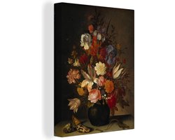 Stilleven schilderij - Bloemen - Boeket - Balthasar van der Ast - Oude meester - Bloemen boeket - Canvas stilleven - Wanddecoratie - 90x120 cm
