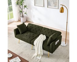 STILVORA 2-Zits Bank - Moderne Relaxbank - Met 3 Standen Verstelbare Rugleuning En 2 Kussens - Comfortabel En Stevig Met Metalen Poten - Voor Woonkamer Appartement En Kleine Ruimte - Teddy Fluweel - Groen