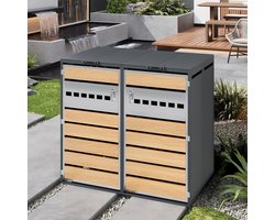 STILVORA Afvalcontainer Ombouw - Dubbele Klep Met Hydraulische Ondersteuning - Afsluitbaar Voor Tuin En Oprit - Staal - Grijs;Hout