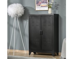 STILVORA Archiefkast - Metalen Kast Met Lameldeuren En Verstelbare Planken - Voor Kantoor, Garage En Woonruimte - Zwart - 75x33x110 Cm