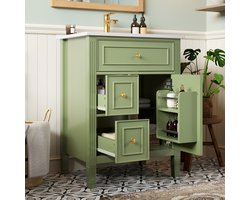 STILVORA Badkamerkast - Hoogglans Groen Met Keramische Wastafel En Softclose Deur - 61 Cm Staand Voor Badkamer - MDF - 61x47x86 Cm