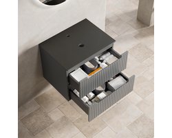 STILVORA Badkamerkast - Modern Onderkast Met 2 Lades Zonder Wastafel - Voor Badkamer - Werkblad Van Gesinterde Steen - 60x46x48 Cm - Donkergrijs;Zwart