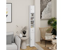 STILVORA Badkamerkast - Smalle Hoge Opbergkast Met Lade En 2 Deuren - Voor Badkamer En Hal - MDF - Wit - 20x20x180 Cm