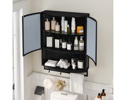 STILVORA Badkamerkasten - Badkamerkast zwevend met Spiegel en Doppeltüren - Hangkast voor Badkamer en Keuken - 60×22,5×80 cm - IJzer - Zwart