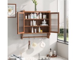 STILVORA Badkamerkasten - Hangkast Badkamermeubel Vintage met 3 Ablagen en Handdoekhouder - Voor Badkamer en Keuken - 63×60×18 cm - MDF - Bruin