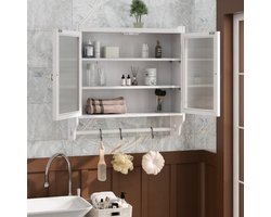 STILVORA Badkamerkasten - Hangkast Badkamermeubel Vintage met 3 Ablagen en Handdoekhouder - Voor Badkamer en Keuken - 63×60×18 cm - MDF - Wit
