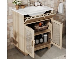 STILVORA Badkamermeubel - Vochtbestendig Met Wastafel En 2 Deuren - Vrijstaand - MDF En Keramiek - 76x46x88 Cm - Natuurlijk