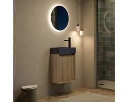 STILVORA Badkamermeubel - Wandhangend Met Geintegreerde Wastafel En 1 Deur - Voor Kleine Badkamers - Hout En Marmer - 40 Cm - Zwart;Wit Eiken