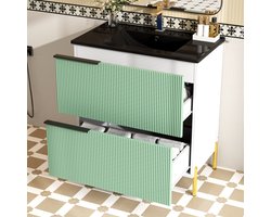 STILVORA Badkamermeubel - Wastafelmeubel Met Keramische Wastafel En 2 Laden - Vrijstaand Met Metalen Handgrepen En Poten - MDF - Groen