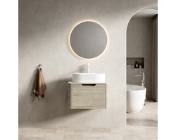 STILVORA Badkamermeubel - Zwevend Wastafelmeubel Met Ovale Keramische Wasbak En Lade - Voor Badkamer - Hout Keramiek Steen - 60x46x50,2 Cm