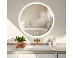 STILVORA Badkamerspiegel – Rond Verlicht 70 cm – Glas En Metaal – Zilver – Wandmontage Met Dimbaar Licht En Anti Condens – Drie Lichtkleuren