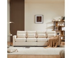STILVORA Bank - 4-Zits - Luxe Sofa Met Lendenkussens En Hoge Zachte Zitting - Linnen - Beige