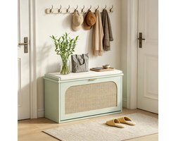STILVORA Bankje 80 Cm Met Opbergruimte En Zitkussen Voor Hal En Gang Van MDF En Canvas In Groen En Beige Voor Schoenen Tot Maat 43