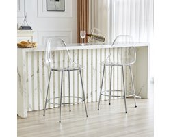 STILVORA Barkruk 102 Cm - Set Van 2 - Transparante Zitting Met Rugleuning - Voor Keuken En Bar - Metaal En Kunststof - Zilver