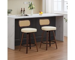 STILVORA Barkruk 66 Cm - Set Van 2 - Draaibaar Met Gevlochten Rugleuning - Voor Keukeneiland En Bar - Pu Leer - Beige