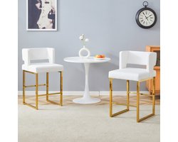 STILVORA Barkruk 91,4 Cm – Set Van 2 – Comfortabele Dikke Zitting Met Stevige Draagkracht – Voor Bar En Keukeneiland – Metaal Pu Leer – Wit Goud