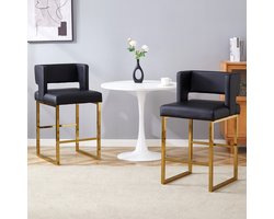STILVORA Barkruk 91,4 Cm – Set Van 2 – Comfortabele Zitting Met Dikke Vulling – Voor Bar En Keukeneiland – Metaal En Kunstleer – Zwart Goud