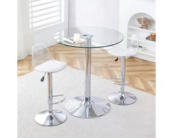 STILVORA Bartafelset 89 Cm - Ronde Glazen Tafel Met 2 Verstelbare Draaibare Barkrukken - Voor Keuken En Bar - Transparant