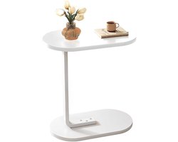 STILVORA Bijzettafels – Bijzettafel Met Metaalframe, C-Vormige Sidetable Voor Bank, Handig Voor Snacks En Koffie – Hout + Metaal – Wit(Ovaal)