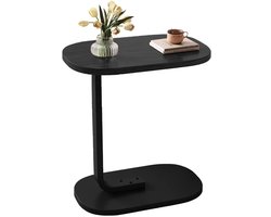 STILVORA Bijzettafels – Bijzettafel Met Metaalframe, C-Vormige Sidetable Voor Bank, Handig Voor Snacks En Koffie – Hout + Metaal – Zwart (Ovaal)